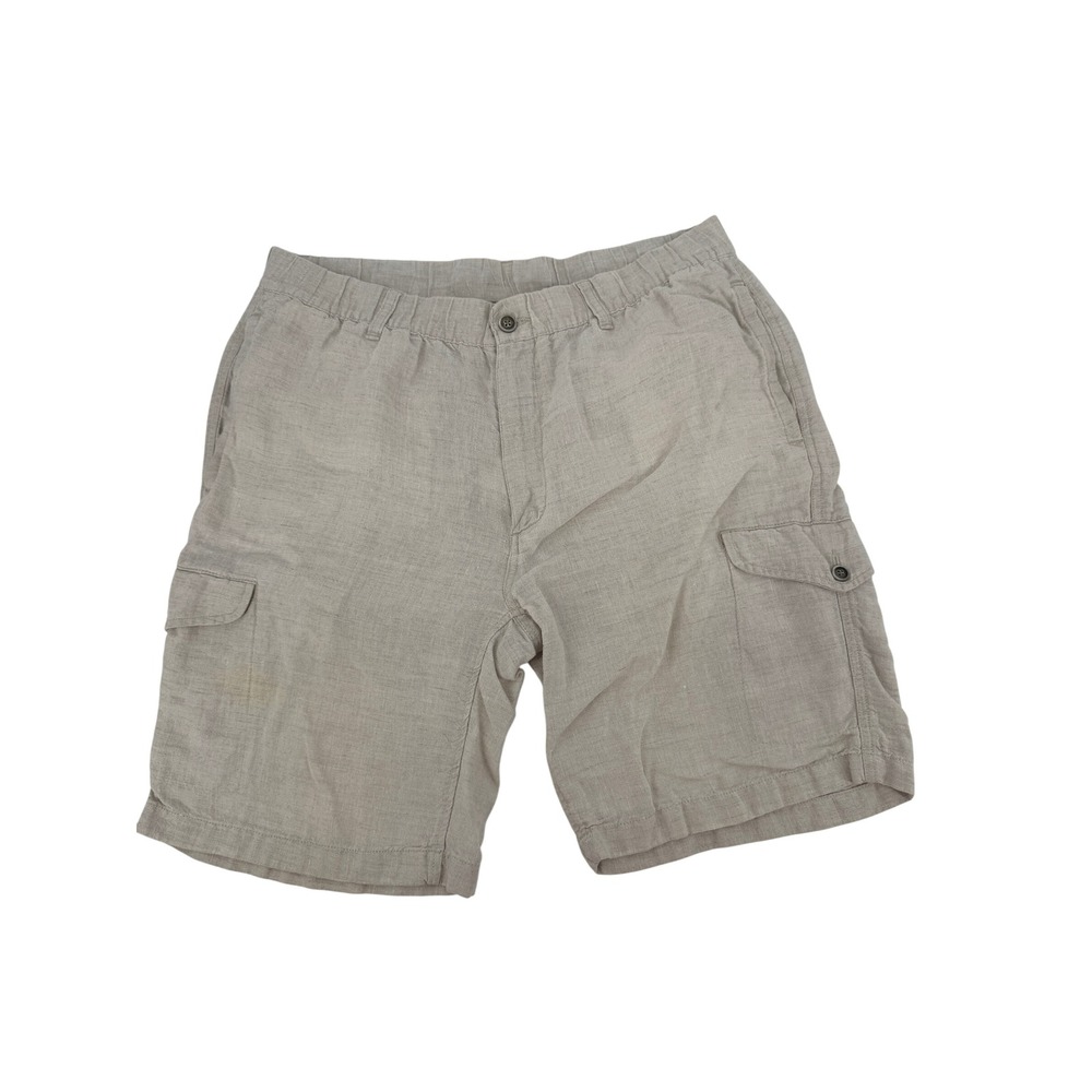 Caribbean Linen Cargo Shorts Mens 38 Oatmeal‎ Relaxed Beach Summer Casual Resort